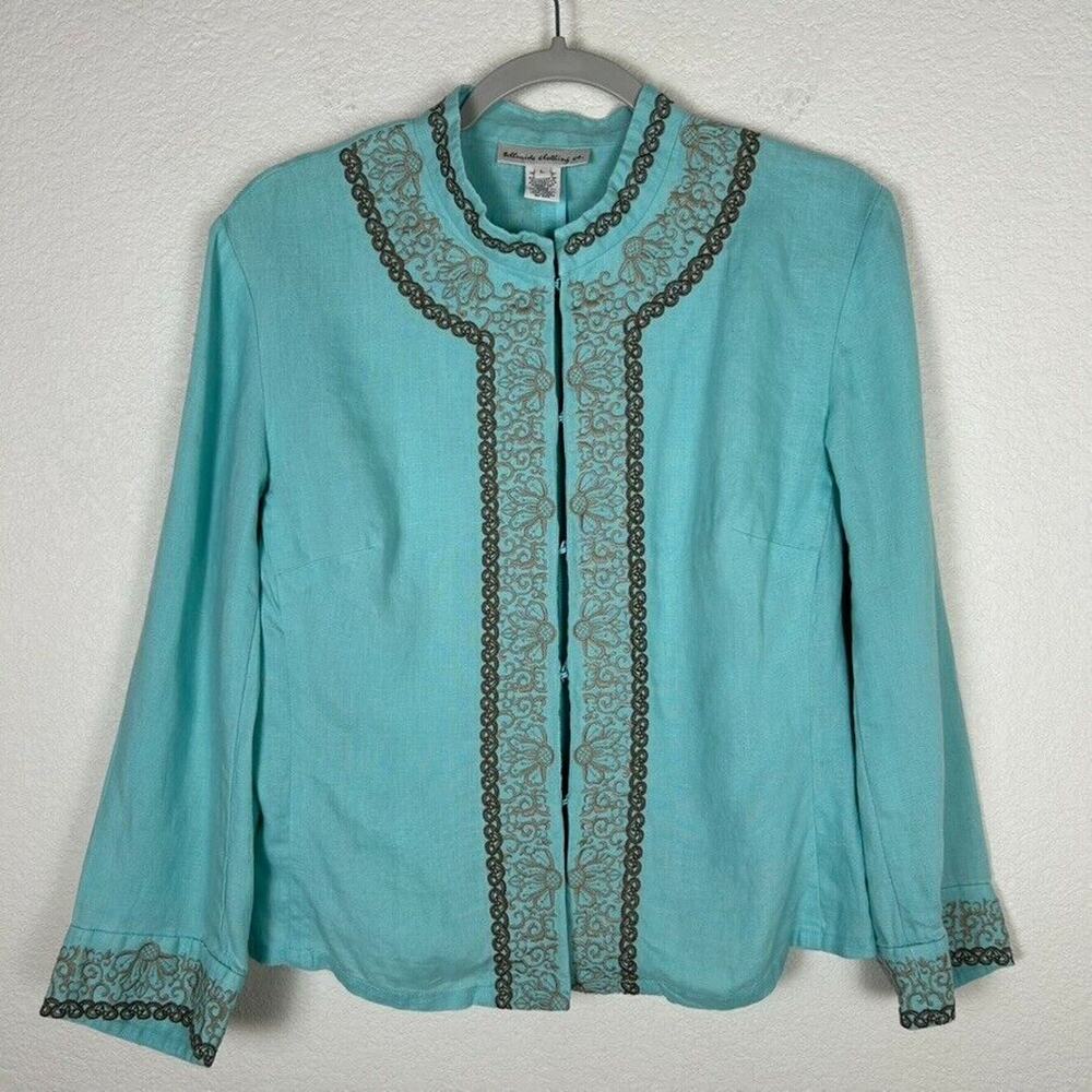 Telluride Clothing Co. Women's Sz L 100% linen embroidered jacket Western Boho